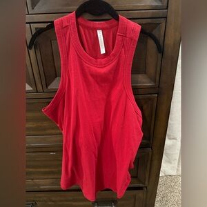 Fabletics High Neck Red Ribbed Tank Top